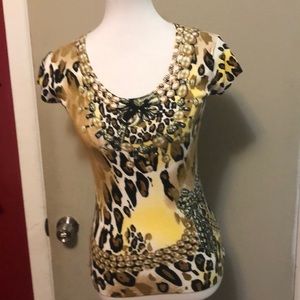 Leopard and rhinestone light sweater